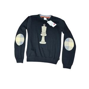 Boboli Sweater Kid’s Boy 10 Black Knit Round Neck Elbow Patch Long Sleeve